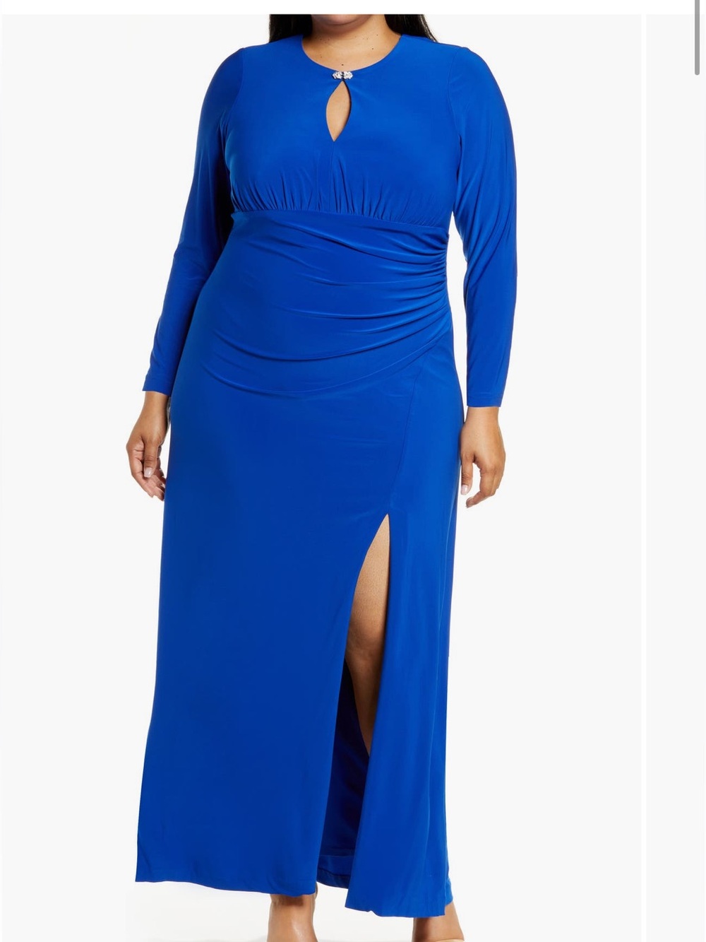Vince Camuto Cobalt Blue Long Sleeve Maxi Dress with Keyhole and Side Slit